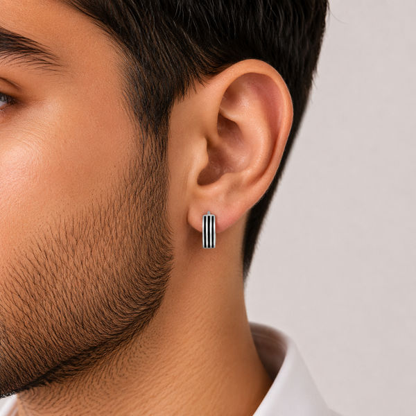 The Triple-Line Edge Silver Hoop